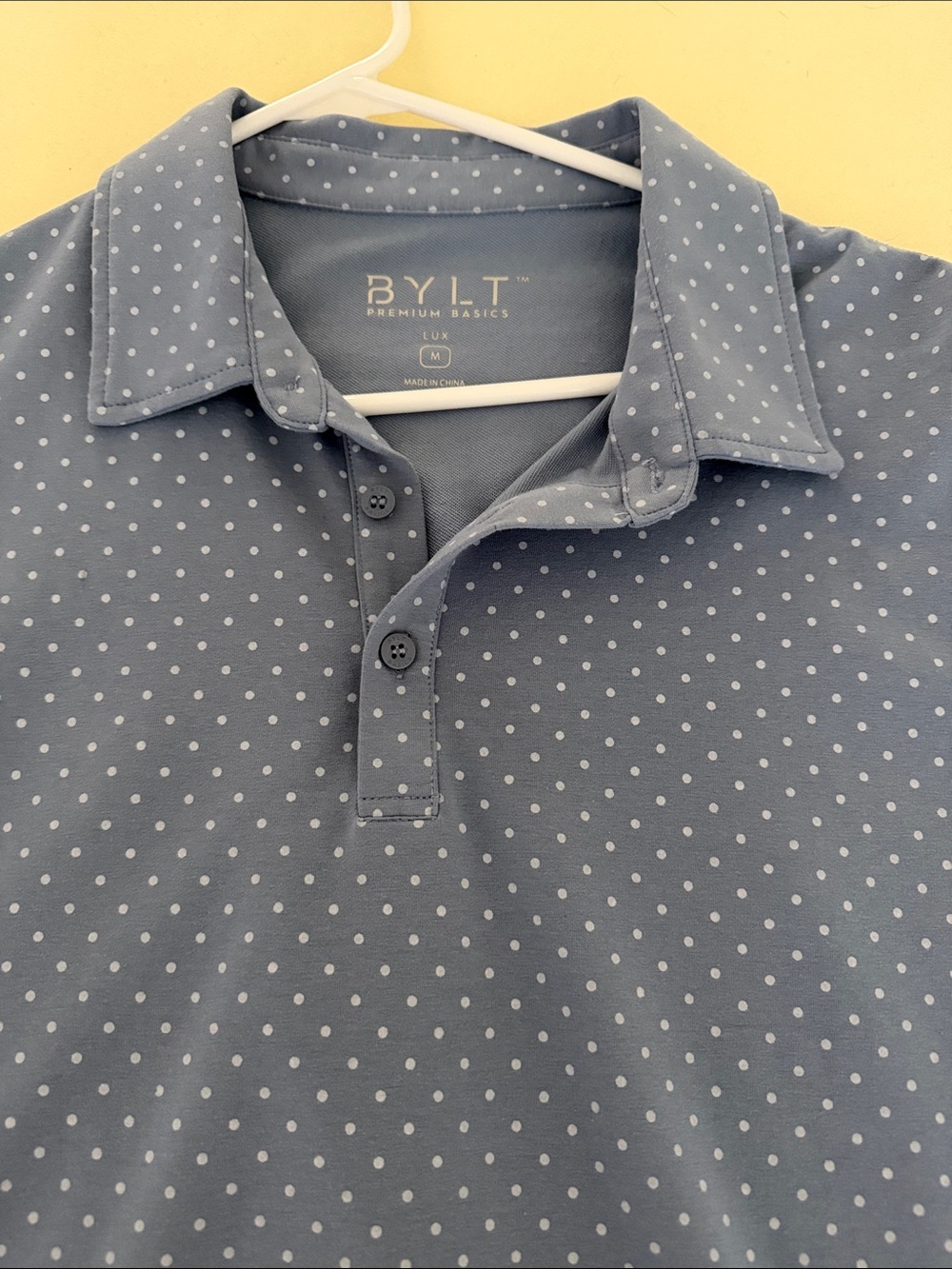 BYLT Basics Light Blue Polo with White Polka Dots